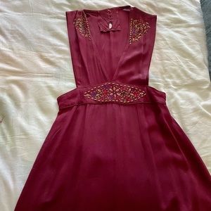 Vintage Deep-V Beaded Mini Dress